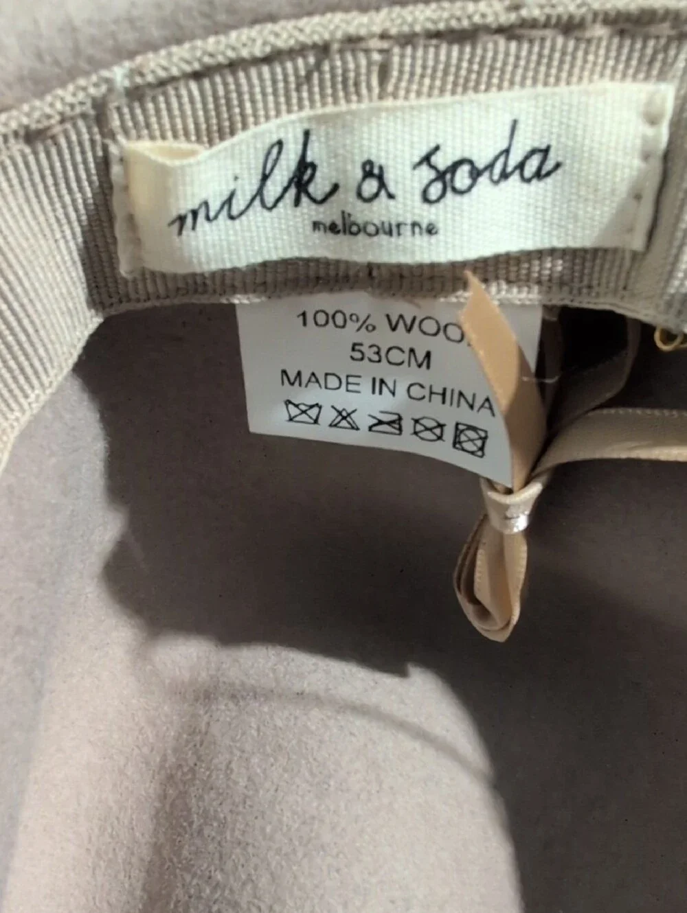 Milk & Soda Taupe 100% Wool Fedora Hat Braided Accent